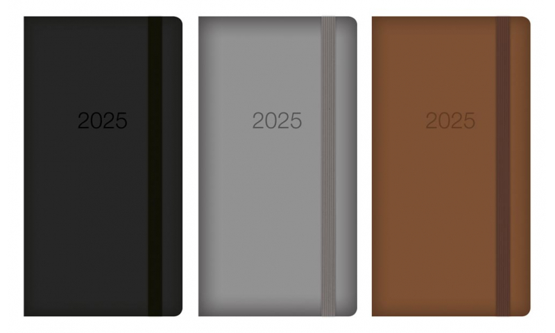 Tallon Slim WTV 2025 Leatherette Diary with Elastic, 3 assorted. DELIVERY AUGUST.
