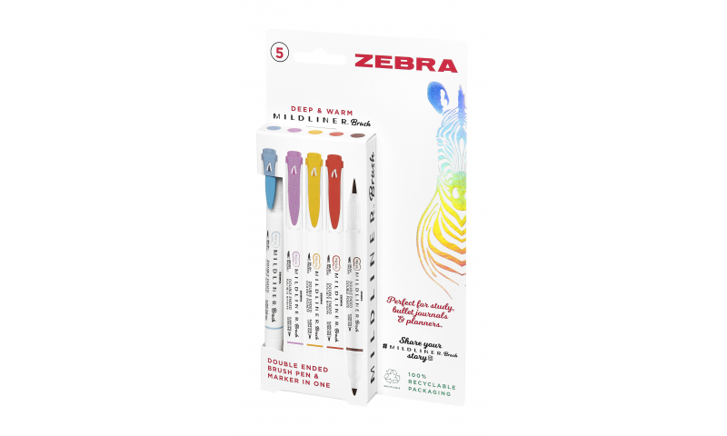 Zebra 78105 Mildliner Double Ended Highlighter, Chisel/Bullet Tip, Assorted  Colors, 5/Pack