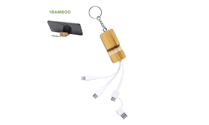 Eynsteyn 3 way Charging Cable, USB/C to micro USB, C & Lightning. Eco Bamboo, boxed.