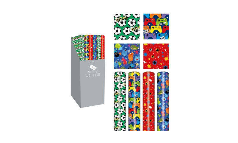 Just to Say Gift Wrap rolls, Boy's assorted designs, 70cm x3m.