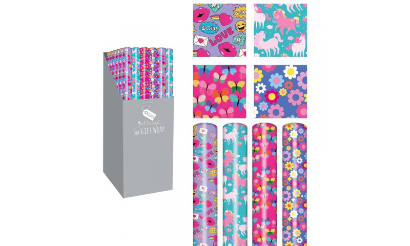 Just to Say Gift Wrap rolls, Girls assorted designs, 70cm x3m.