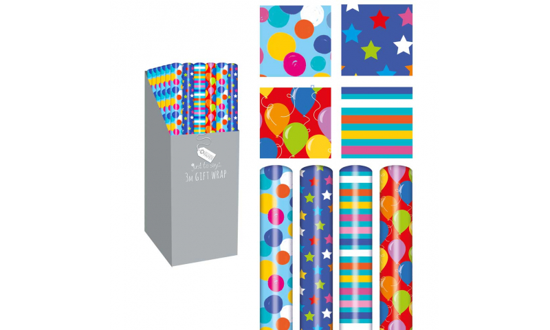 Just to Say Gift Wrap Rolls, Bright designs, 3M, 4 assorted.