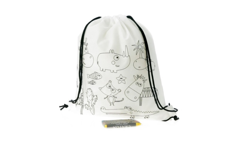 Kids Colour your own Drawstring Bag with Crayons.