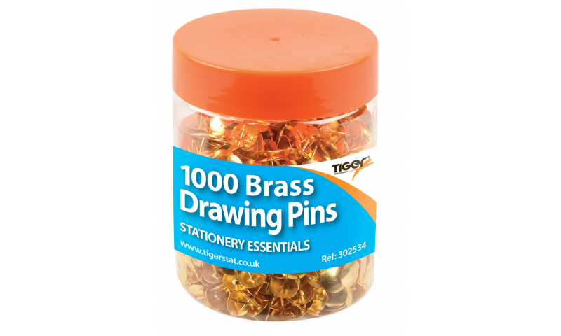 Tiger Brass Drawing Pins, Class Tub of 1000