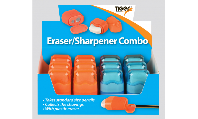 Tiger Combo Eraser Sharpener, 2 assorted.