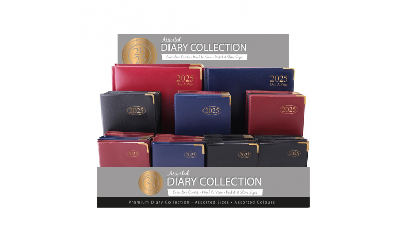 Display of 57 Pocket & A5 Desk Diary Diaries 2025. DELIVERY AUGUST 2024
