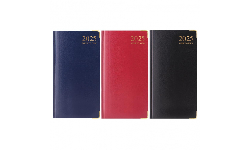 Slim Leathergrain Pocket Diaries 2025, Padded, Gilded Edges, Gilt Corners, 3 Asstd. DELIVERY  SEPTEMBER 2024