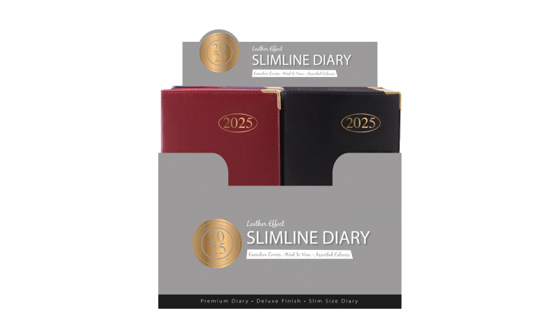 Slim PVC Pocket Diary 2025, Gilt Corners, in Display, 3 Asstd.  DELIVERY AUGUST 2024.