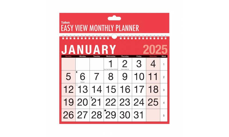 Easy View A4 Bold Date Monthly Wall Calendar 2025, Spiralbound. DELIVERY AUGUST.