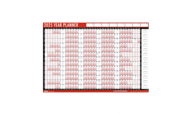 Unmounted Yearly Red & Black Wall Planner 2025. With Pen & Accessories. DELIVERY AUGUST.