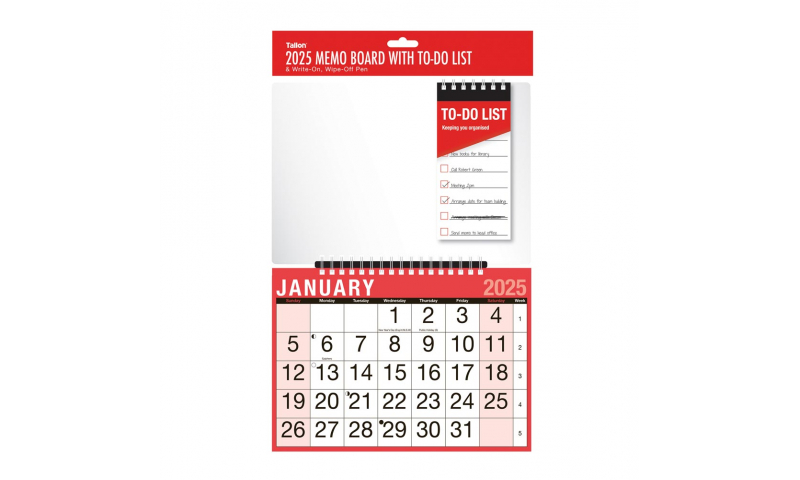 Easy View Wall Calendar Month to View 2025, 12 Page, with Additional Memo Board & Pen. DELIVERY AUGUST