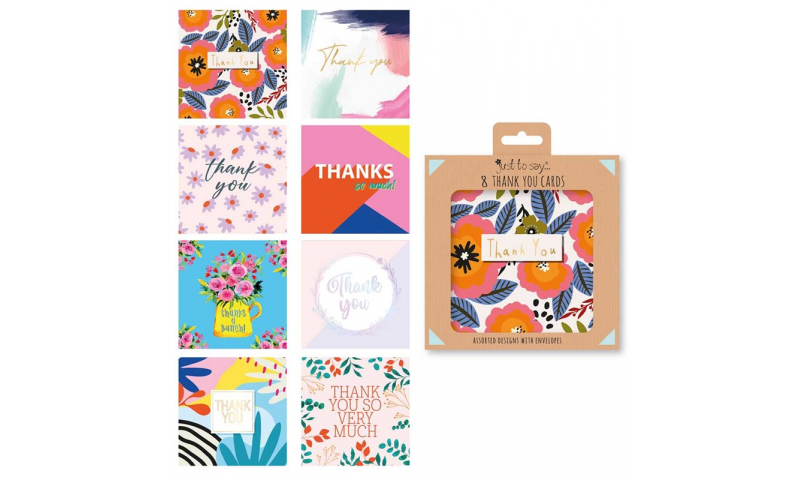 Just to Say Note Cards, 8 "Thank You" Designs, Large 135 x 135mm Pack of