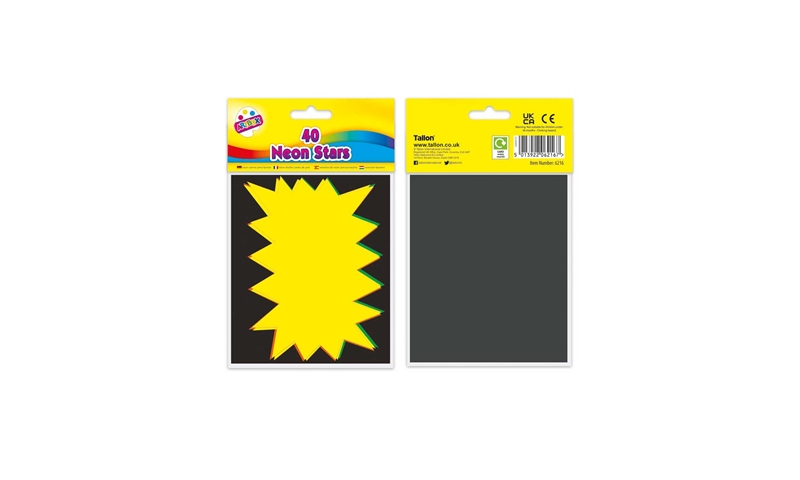 Fluorescent Flash Stars, 6x5", pack of 40 assorted.