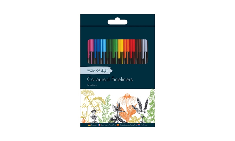 Work of Art Coloured Fineline Pens, Set of 12 colours