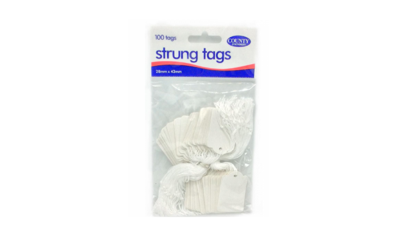 COUNTY STRUNG TAGS 27x43mm, White, Hang Pack of 100