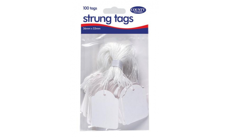 COUNTY STRUNG TAGS 36x53mm, White, Hang Pack of 100