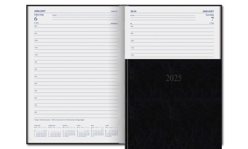 Plusfile A4 1 Day per Page Excel Desk Diary, Black or Navy Blue