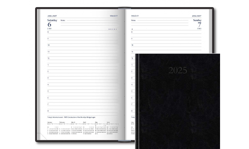 Plusfile A5 1 Day per Page Excel Desk Diary, Black or Navy Blue