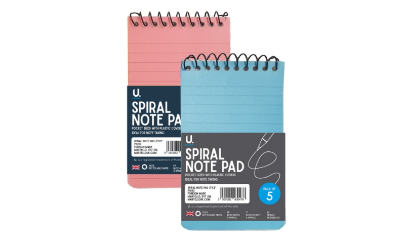 U. Spiral 5x3" Ruled Notepads, 5 pack.