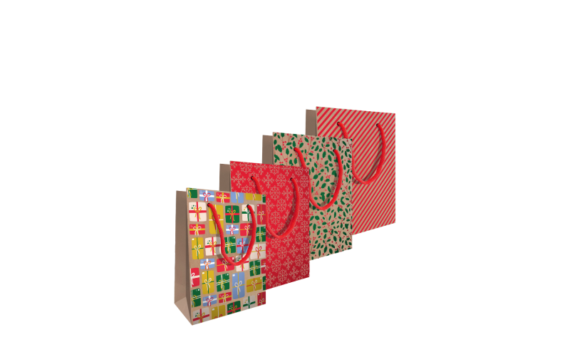 U. Festive XMAS Kraft Gift Bag, Small, 4 assorted.