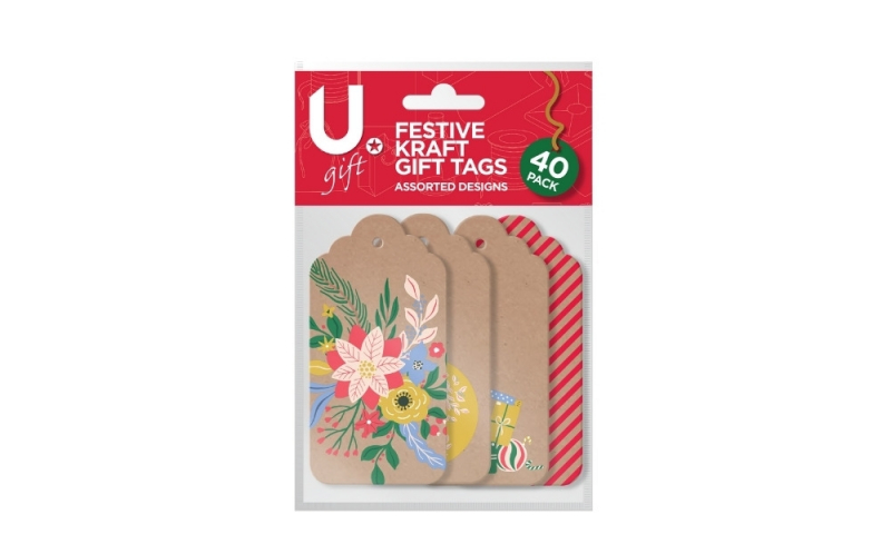 U. Festive XMAS Kraft Gift Tags, 40 pack