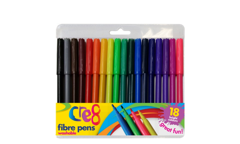 Cre8 Fibre Tip Pens, assorted wallet of 18.