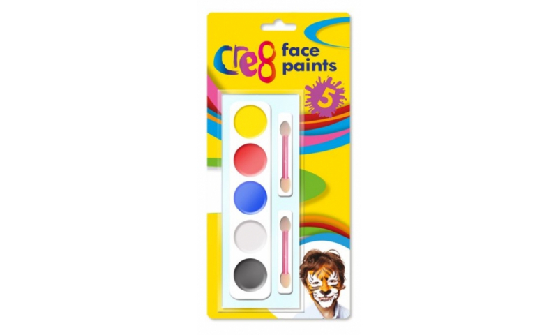 Cre8 Face Paints, 5 Colours, carded.