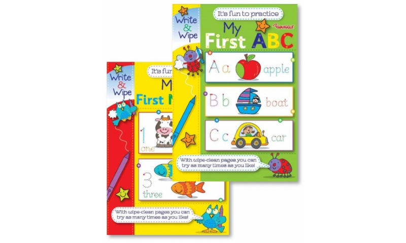 Squiggle My First Numbers & ABC Write & Wipe Books, 2 assorted.