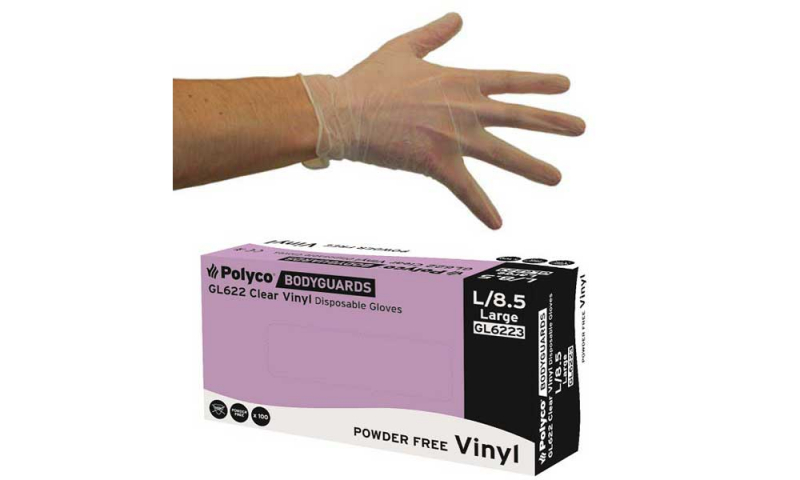 Vinyl Disposable P.F. Gloves, Clear, 100pk Size Medium
