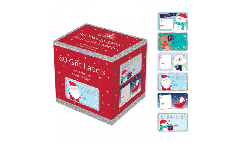 Xmas Cute Asstd Gift Labels 80pk Boxed, 6 Asstd