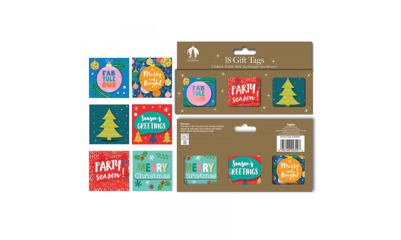 Xmas Hand-finished Folded Gift Tags, Pack of 18.