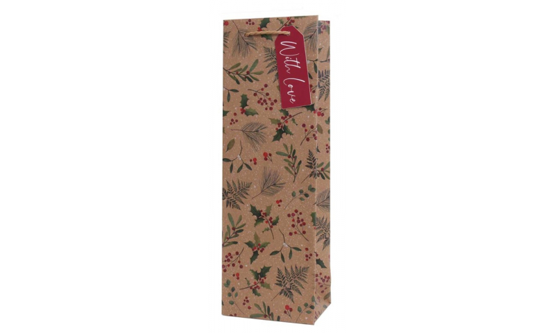 Just to Say Xmas Holly Kraft Bottle Gift Bag.