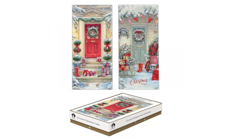 Xmas Slim Boxed Card, Traditional Doors, Pack of 10, 2 assorted.